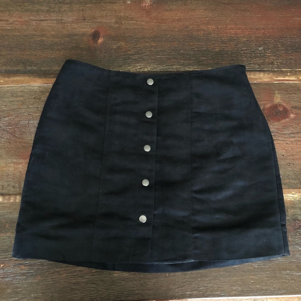 Faux suede button front mini skirt